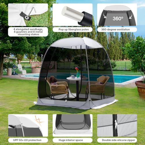 Alvantor 6'x 6' Pop Up Screen House Tent, Instant Outdoor Gazebo with Mosquito Netting & UPF 50+ Sun Protection, Portable Canopy Shelter for Patio, Backyard, Camping (Fits 2-3 Adults),Gray - color: Gray, size: 6'x6'