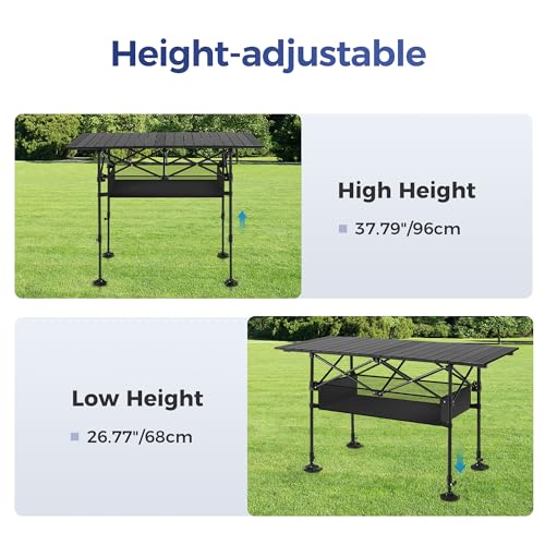 ALPHA CAMP Camping Table Outdoor Portable Adjustable Aluminum Table with Storage for Grill Travel Picnic Beach BBQ Backyards