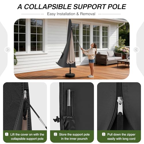 Porch Shield Patio Umbrella Cover - Outdoor Waterproof Garden Market Parasol Covers Fits Market Umbrella up to 12 Feet, Black - color: Black, size: Fits Market Umbrella up to 12 Feet DIA