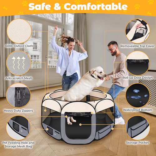 Dog Playpen 45", HOMAGICO Pet Playpen for Indoor Cats Enclosed, Portable Dog Cage Outdoor Tent Crate with Carrying Case, Water-Resistant and Removable Shade Cover, Grey - color: Grey