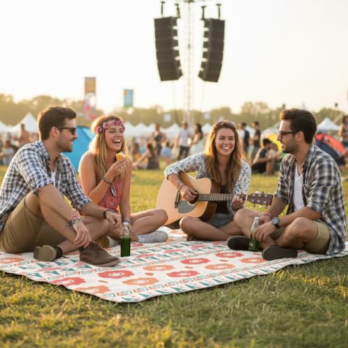 Beach Blanket Sandproof Waterproof, 79" X 79" Oversized Outdoor Picnic Blanket, Large Sand Free Beach Mat, Lightweight Foldable Mat for Travel, Camping, Festival - color: Orange Floral Shore