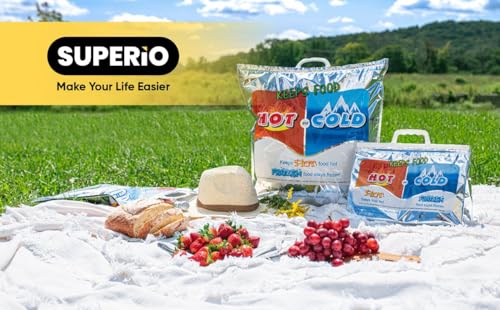 Superio Hot and Cold Insulated Bags for Food Delivery, Grocery Shopping Bags, Food Storage for Hot and Frozen Food for Travel, Disposable Cooler Bag, Reinforced Thermal Lunch Bag (10, 13.5"x17.5") - color: 10 Pack, size: Medium (Meal Size)