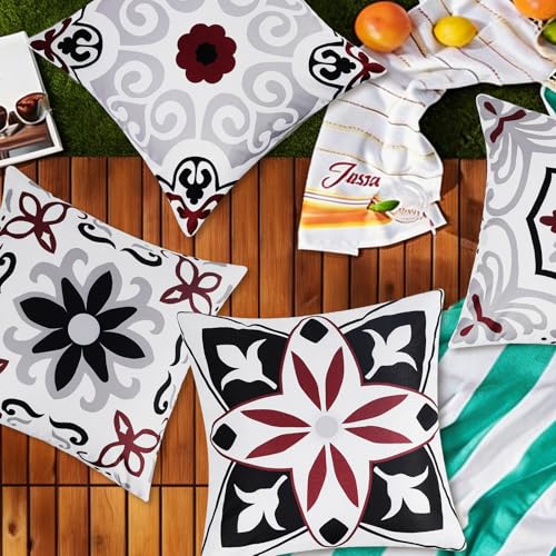 Pyonic Black White Gray Outdoor Pillows Waterproof Throw Pillow Covers Set of 4 Floral Printed and Boho Farmhouse Outdoor Pillow Covers for Patio Funiture Garden 18x18 Inch - color: Black Brown, size: 18" x 18" (Pack of 4)