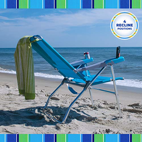 Rio Brands 17" Extended Height 4-Position Folding Beach, Camping, Lawn Chair, Turquoise - color: Turquoise, size: 1-Pack