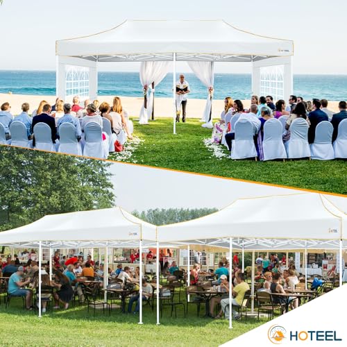 HOTEEL 10x20 Heavy Duty Pop Up Canopy Tent with 4 Sidewalls, Easy Setup Tent for Parties, Outdoor Commercial Instant Gazebo for Wedding Event, with Roller Bag & Sand Bags, White(Hexagonal Frame) - color: White, size: 10x20FT (Upgraded)