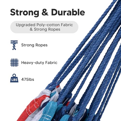 SUNCREAT Hammocks for Outside, Portable Heavy Duty Tree Hammock, Ocean Stripes - color: Ocean Stripes, size: X-Large