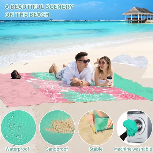 Beach Blanket 78''×110'' Suits 1-7 Adults Waterproof Sandproof Oversized Lightweight Waterproof Durable Blanket Large Picnic Mat for Beach Travel Camping Picnic Hiking - color: Flower Mix, size: 78''x110''