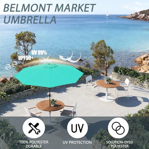 9FT 9FT Outdoor Patio Umbrella Outdoor pool Umbrella with Push Button Tilt and Crank, Market Umbrella 8 Sturdy Ribs UV Protection for Garden, Deck, Backyard (Turquoise) - color: Turquoise, size: 9 FT