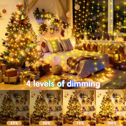 KNONEW 203FT 600 LED Outdoor Fairy Lights Plug in, Christmas Fairy Lights Outdoor Waterproof 8 Modes Memory Times for Wedding Bedroom Walls Garden Trees Decoration(Warm White) - color: Warm White, size: 203FT 600 LED Copper-colored wire