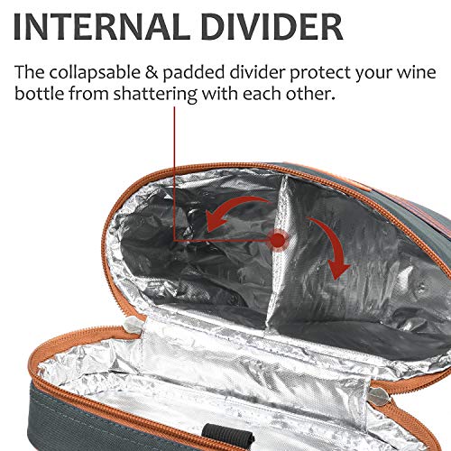 Tirrinia 2 Bottle Wine Gift Tote Carrier - Insulated & Padded Versatile Cooler Bag for Travel, BYOB Restaurant, Wine Tasting, Party, Great Gift for Wine Lover, Gray - color: Gray 2, size: 2 Bottle-without front pocket