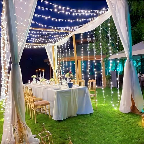 KNONEW 197FT 500 LED Christmas Lights Outdoor String Lights 8 Modes & Memory Fairy Light Plug in Waterproof LED String Lights for Xmas Yard Tree Wedding Party Holiday Decorations (Cool White) - color: Cool White, size: 197FT 500 LED