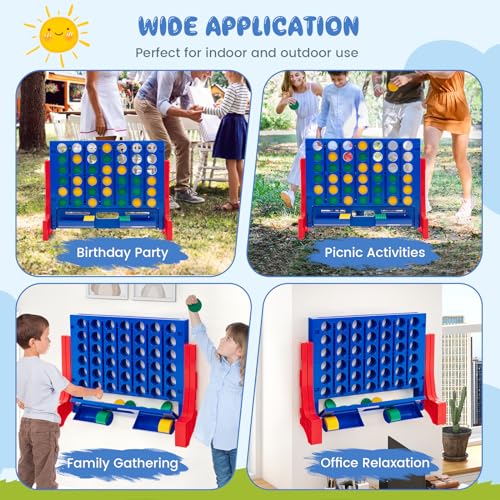 KOTEK 1.6 FT Tall Giant 4-in-A-Row, Jumbo 4-to-Score Game with Carrying Bag & 42 Coins, Quick Release Slider, Indoor Outdoor Family Board Game for Kids Adults, Freestanding/Wall-Mounted (Red) - color: Red