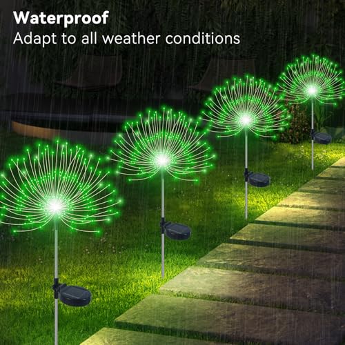 Slyuexu Solar Garden Lights Outdoor Waterproof, 2 Pack 120 LED Solar Firework Lights Decorative Garden Décor Outside for Flowerbed Pathway Party Christmas Decoration, Green - color: Green, size: 2 Pack