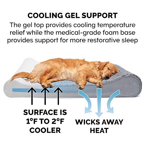 Furhaven Cooling Gel Dog Bed for Extra Large Dogs w/ Removable Washable Cover, For Dogs Up to 180 lbs - Ultra Plush Faux Fur & Suede Luxe Lounger Contour Mattress - Gray, Giant/XXXL - color: Ultra Plush (Gray), size: Giant