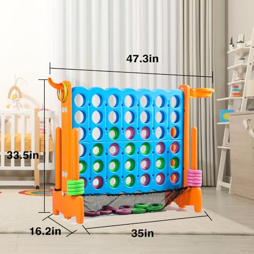 Giant 4 Row Game with Carrying Bag and Mesh Fabric .Giant 4-to-Score Game Set Suitable for Indoor and Outdoor Holiday Parties and Family Gatherings.（Orange） - color: Orange