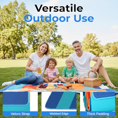 scuddles Extra Large Picnic Blanket – 60" x 80" Waterproof Outdoor Mat with Soft 3-Layer Comfort, Cozy Fleece Top, Foldable Design & Carry Strap for Beach, Camping, Parks & Hiking - color: Blue