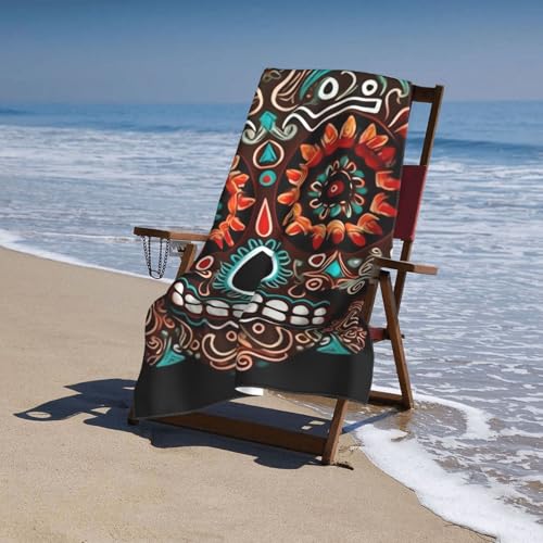 Sugar Skulls Day of the Dead Beach Towel Oversized 52 x 32 in Sand Free Pool Swim Towels for Adult Travel Blanket Lightweight Quick Dry Absorbent Bath Towels Cruise Vacation Accessories
