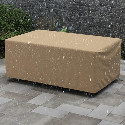 Tangkula Patio Furniture Covers, Outdoor Table Cover Waterproof with Padded Handle & Click-Close Straps, Air Vent, Heavy Duty PU, Rectangle Patio Cover for Outdoor Furniture, 90" W x 50" D x 32" H - size: 90" W x 50" D x 32" H