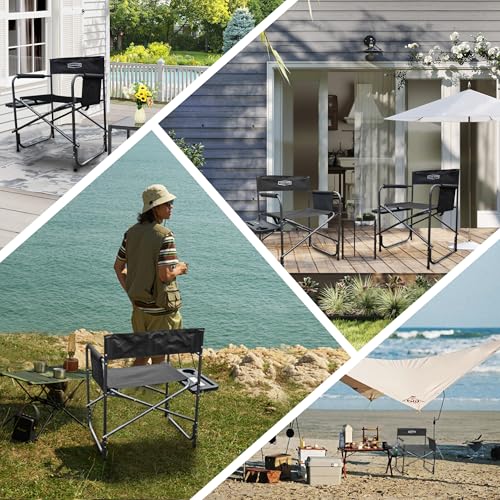 YOUNG WOOD Camping Directors Chair with Side Table, Foldable and Portable, Fishing,Trip,Picnic,Hike，Lawn,Sports,Beach,Outdoor Camping Chair for Adults,Drink Holder and Mobile Storage,2p - size: 2p
