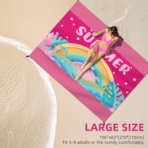 DPWCVM Beach Blanket Waterproof Sandproof Large Beach Mat 83" X 106" for 5-7 Adults Sand Free Mat Quick Drying,Lightweight & Durable with 4 Stakes & 4 Corner Pockets for Beach Camping .(Pink) - color: Pink, size: 83" X 106"