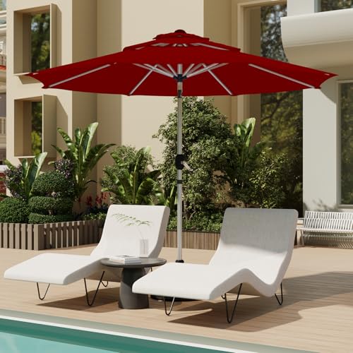 10FT 3-Tier Aluminum Outdoor Patio Umbrella, Fade-Resistant Market Umbrella with Push Button Tilt Function, 8 Sturdy All-Aluminum Ribs for Gardens, Patios, Backyards & Pools - color: Burgundy, size: 10FT-3Tier (Aluminum Umbrella)