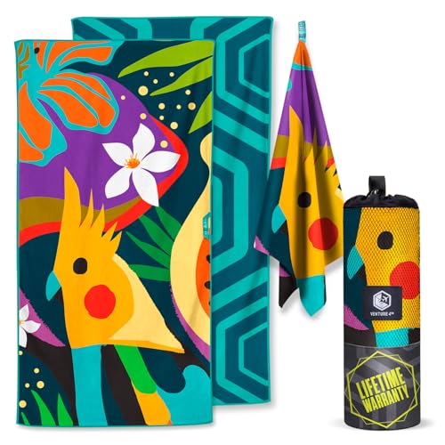 VENTURE 4TH Microfiber Beach Towel: Quick-Dry, Compact, Sand-Free, Absorbent, Sandproof and Lightweight - Perfect for Camping, Beach, and Roadtrips (Rainforest Cockatoo Design | 35x78 inches) - color: Rainforest Cockatoo, size: Extra Large (78" x 35")