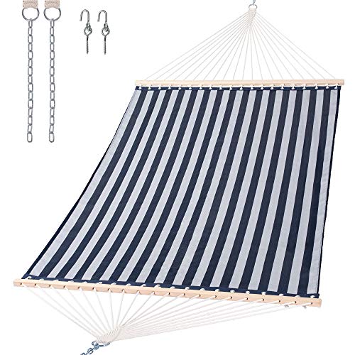 SUNCREAT Hammocks 15 FT Quick Dry Hammock Double Size with Hardwood Spreader Bar, 2 Person Hammock for Outdoor Patio Yard Poolside, 450 lbs Capacity, Blue - color: Blue, size: 78.7 x 55.1 in, Hammock Only
