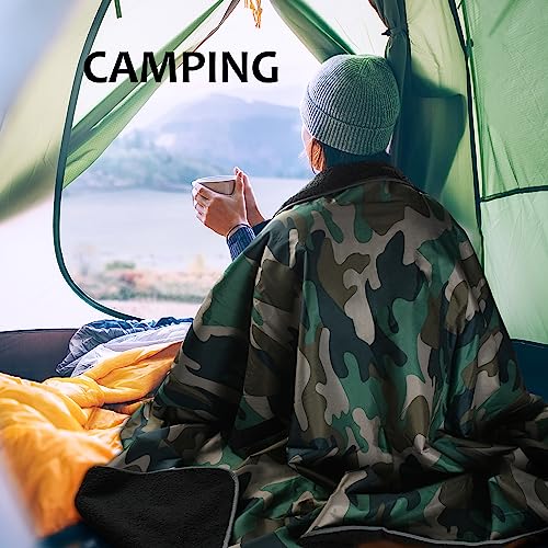 Tirrinia Large Waterproof Outdoor Blanket, Soft Warm Windproof Stadium Blanket with Sherpa Fleece and Foldable for Outdoor Sport, Baseball, Football, Beach, Concerts, Car - color: Camo, size: 59" x 79"