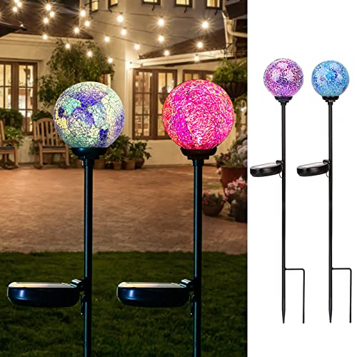VCUTEKA Solar Garden Decorative Lights Outdoor, Mosaic Solar Light Waterproof LED Pathway Stake Light for Landscape Patio Yard Deck Walkway Decoration, 2 Pack - color: Purple