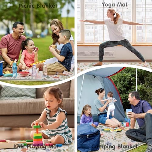 Picnic Blankets Waterproof Foldable Extra Large, 80"x 80" Outdoor Beach Blanket Sandproof, 3-Layer Lightweight Handy Mat Tote Picnic Camping Rugs for Outside Your Rv - color: Flower2, size: 6'8" x 6'8" (Rectangular)