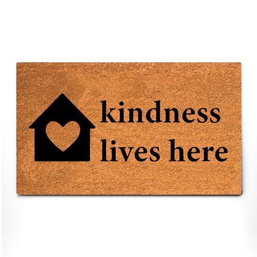 PLUS Haven Coconut Coir Home Entrance Door Mat – 17.5" x 30" | Kindness Lives Here Heavy-Duty Doormat for Indoor & Outdoor Use | Eco-Friendly & Durable - color: Kindness Lives Here