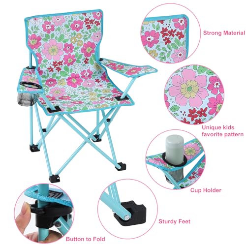 KABOER Kids Outdoor Folding Lawn and Camping Chair with Cup Holder and Carrying Bag, Children's Camping Chairs - color: Floral