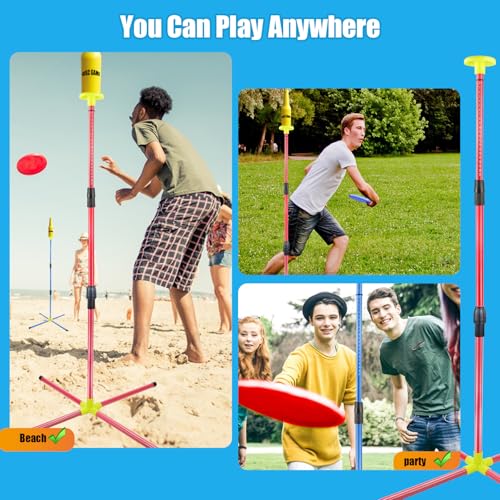 Eastgoing Outdoor Flying Disc Game Set, Bottle Game with Height Adjustment Button und Score Tracker, Outdoor Polish Horseshoes Game Set for Lawn, Backyard, Park, Camping，Beach Game