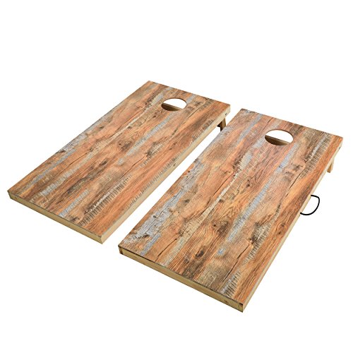 Solid Wood Premium Corn Hole Outdoor Game Set, 2 Regulation and Waterproof Cornhole Game Boards, with 8 Toss Bags, Perfect for Outdoor Indoor - style: Camphorwood Printed