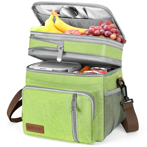 MIYCOO Lunch Bag & Lunch Box for Women Men, Double Deck Leakproof Insulated Soft Large Adult Camping Cooler bag for Work, Beach, Picnic, Travel (Green, 15L) - color: Green