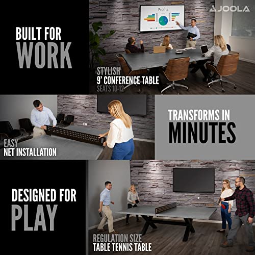 JOOLA Outdoor Table Tennis Table - Multi Use Conference Table Dining Table - Concrete Wood Look Includes Steel Outdoor Ping Pong Net Set & Frame - Hybrid Indoor Outdoor Ping Pong Table - color: Grey