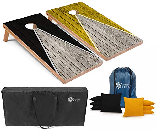 Tailgating Pros Lightweight Pyramid Design Cornhole Board Set w/LED Ring Lights - 4'x2' Regulation Cornhole Game - color: Black/Yellow