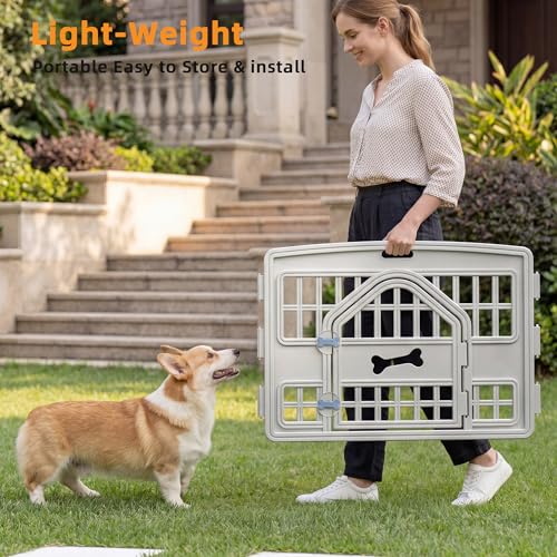 EFU Dog Playpen, 24 Inch Puppy Pet Playpen with Door, 4 Panels Exercise Pet Fence for Small Dogs Indoor Outdoor Yard, RV Camping