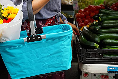 RSVP International Collapsible Market Basket Aluminum Frame, Large Zip Side Pocket, 17x11x18", Turquoise - color: Turquoise, size: 17 x 11 x 18"