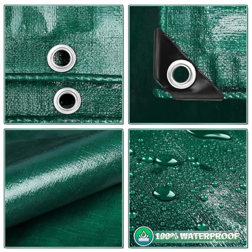 Green Heavy Duty Tarp 8x10 Feet, 12 Mil Thick Waterproof Poly Tarps Cover UV Resistant, Rip & Tear Proof with Metal Grommets Every 20 Inche - color: Green, size: 8x10 Ft