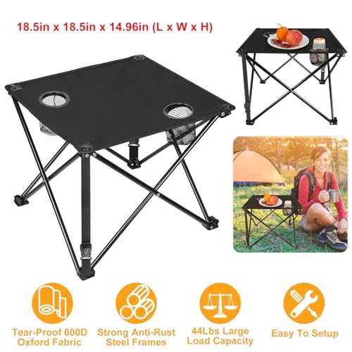 KOCASO 1Pc Foldable Camping Table Portable Picnic Table Lightweight Travel Desk with 2 Cup Holders Carrying Bag - color: Black-new