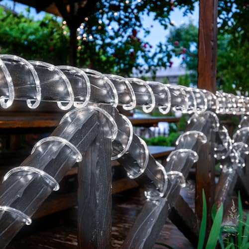 Solar Rope Lights, 2 Pack Total 132ft 400LED Solar String Lights, 8 Modes Waterproof Solar Powered Outdoor Light, Flexible Clear Tube Light for Garden Backyard Patio Deck Porch Pool Tree Decor - White - color: White, size: 2*66ft