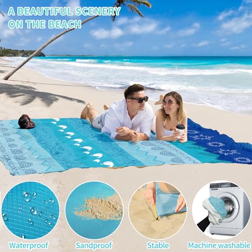 Beach Blanket 78''×81'' Suits 1-5 Adults Waterproof Sandproof Oversized Waterproof Lightweight Durable Beach Blanket Large Picnic Mat for Travel Camping Picnic - color: Sea, size: 78''x81''