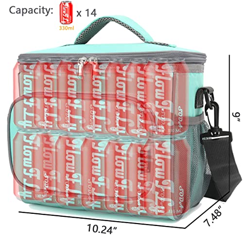 FlowFly Insulated Reusable Lunch Bag Adult Large Lunch Box for Women and Men with Adjustable Shoulder Strap,Front Zipper Pocket and Dual Large Mesh Side Pockets,Jade - color: Jade