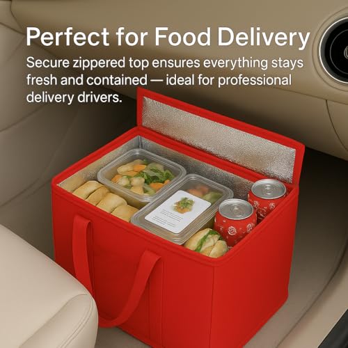 musbus 4 Pack xl Insulated Grocery shopping bag, Red, Cooler bag, zipper, Foldable, Tote, Cold and Hot,for Men/Women, Delivery, for Picnic - color: Red, size: X-Large（16W x 12.5H x 9D）