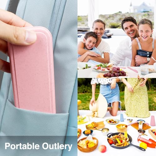 Travel Utensils Set with Case, Reusable Wheat Straw Portable Knife Fork Spoons Tableware, Eco-Friendly BPA Free Cutlery for Camping Picnic Utensils(Beige) - color: Beige