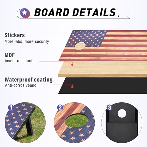 4x2 Ft Cornhole Boards Set, Premium Regulation Size Cornhole Boards with 8 All-Weather Bean Bags, Carrying Case and Scoreboard - style: 4'x2' American Flag