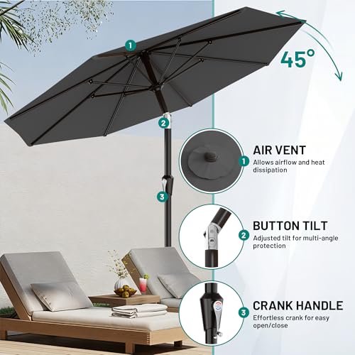 AreShark 9 FT Patio Umbrella for Outdoor, Outdoor Table Umbrella with Push Button Tilt and Crank, Outdoor Patio Umbrellas with 8 Sturdy Ribs for Market, Garden, Pool (Gray) - color: Gray, size: 9ft