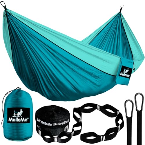 MalloMe Camping Hammock for Adults & Kids - Portable Hammocks for Outside - Hamacas para Adultos Outdoor Single & Double Two 2 Person Hammock - Hamaca/Hamacs/Amacas Heavy Duty Tree Travel Hamock - color: Aqua / Blue, size: Large