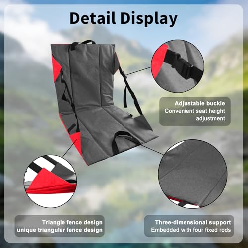 Folding Stadium Seat Cushion with Backrest, Portable Bleacher Pad for Camping, Fishing,15.8'' x 16.5'',Lightweight Chair with Backrest for Outdoor Sports and Concerts - color: Grey and Red